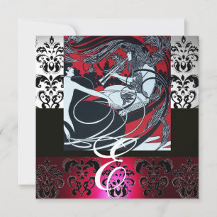 ART NOUVEAU ROT SCHWARZ GRAU SILBER DAMAST MONOGRA EINLADUNG