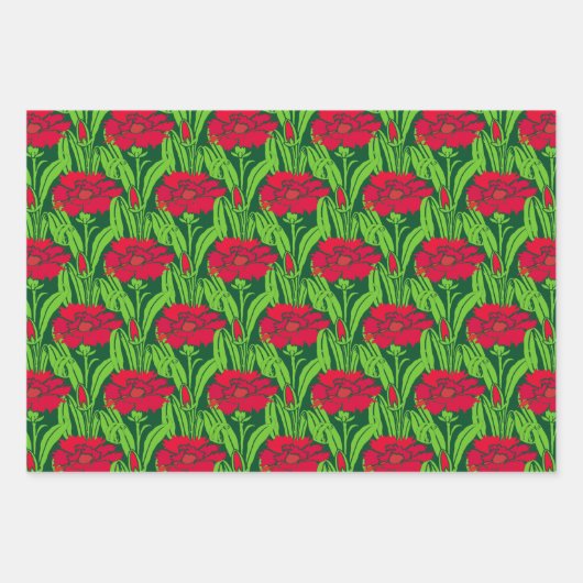 Art Nouveau Rote Nelken Blumendach Geschenkpapier Set (Vorderseite 3)