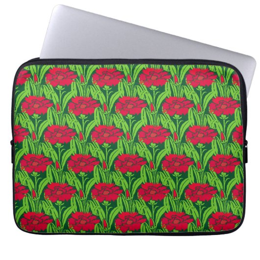 Art Nouveau Rote Nelken Blumendach Laptopschutzhülle (Vorderseite)