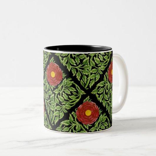 Art Nouveau Rote Rose De Morgan Zweifarbige Tasse (VorderseiteRechts)