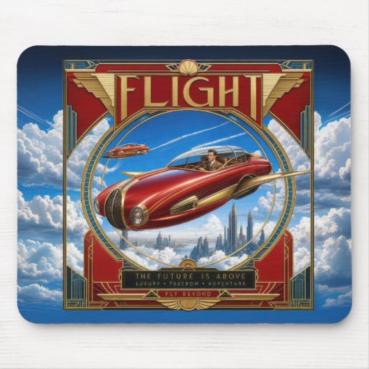 Art Nouveau rotes Flugauto Mousepad (Vorne)