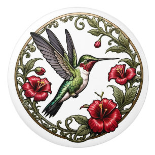 Art Nouveau Ruby-throated Hummingbird Keramikknauf