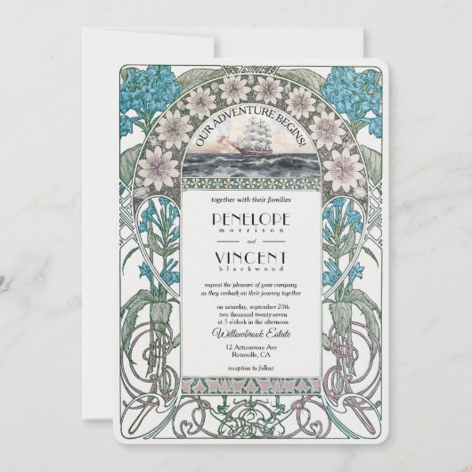 Art Nouveau Sail Away Hochzeit Einladung (Vorderseite)