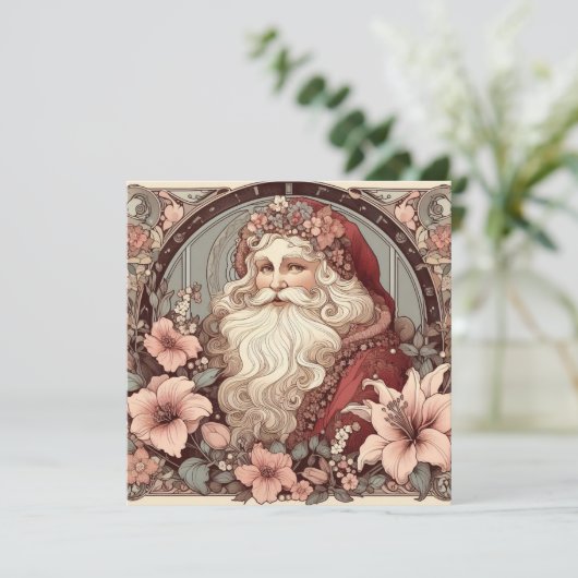 Art Nouveau Santa Claus Illustration Einladung (Stehend Vorderseite)