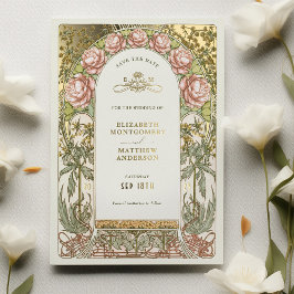 Art Nouveau Save the Date Wedding Gold Foil Folieneinladung