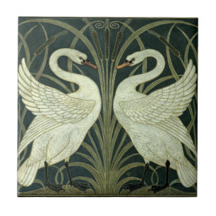 Art Nouveau-Schwan, Binse, Iris von W. Crane im Vi Fliese