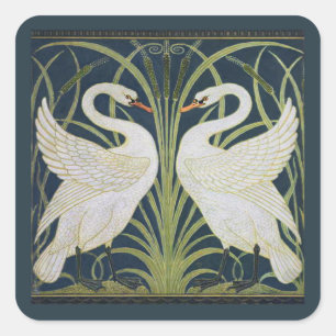 Art Nouveau-Schwanmuster: Walter Crane Schwan Druc Quadratischer Aufkleber