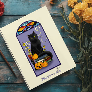 Art Nouveau Schwarze Katze Kürbis Lila Herbst Gelb Planer