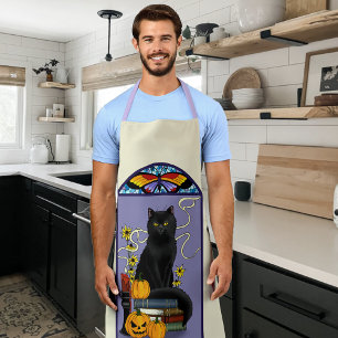 Art Nouveau Schwarze Katze Kürbis Lila Herbst Gelb Schürze