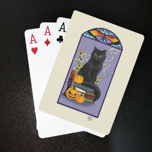 Art Nouveau Schwarze Katze Kürbis Lila Herbst Gelb Spielkarten