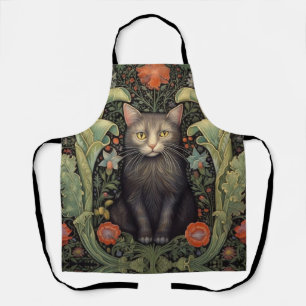 Art nouveau schwarze Katze und rote Blumen Schürze
