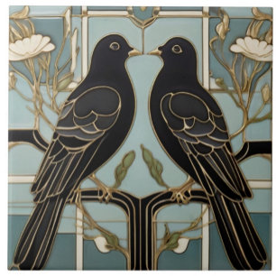 Art Nouveau Schwarze Vögel Art Deco Taube Tauben Fliese