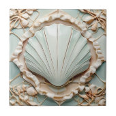 Art Nouveau Seashell Imitats Relief Minze Clam Mus Fliese (Vorderseite)