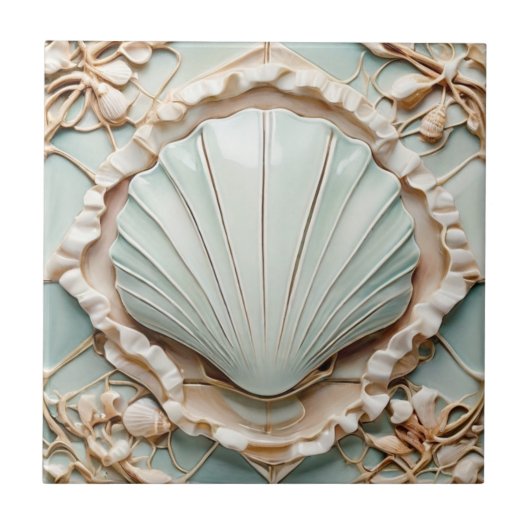 Art Nouveau Seashell Imitats Relief Minze Clam Mus Fliese (Vorderseite)