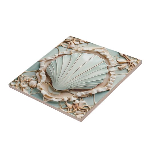 Art Nouveau Seashell Imitats Relief Minze Clam Mus Fliese (Seite)