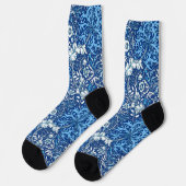 Art Nouveau Seaweed Floral, Cobalt Blau und Weiß Socken (Linkes Detail)