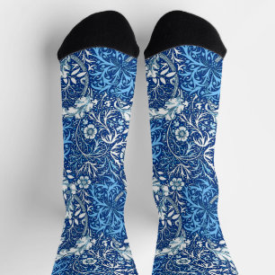 Art Nouveau Seaweed Floral, Cobalt Blau und Weiß Socken