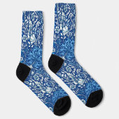 Art Nouveau Seaweed Floral, Cobalt Blau und Weiß Socken (Rechts)