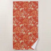 Art Nouveau Seaweed Floral, Deep Coral Orange Strandtuch (Vorderseite)