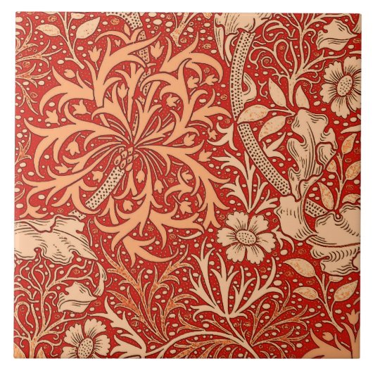 Art Nouveau Seaweed Floral, Deep Corner Orange Fliese (Vorderseite)
