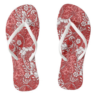 Art Nouveau Seaweed Floral, Deep Red and White Badesandalen