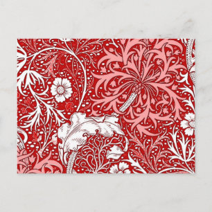Art Nouveau Seaweed Floral, Deep Red and White Postkarte