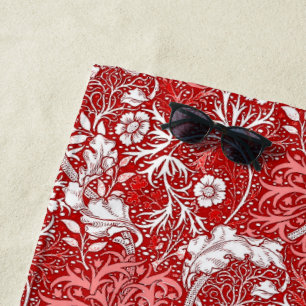 Art Nouveau Seaweed Floral, Korallen Rot und Weiß Strandtuch