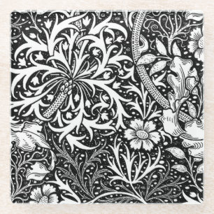 Art Nouveau Seaweed Floral, Schwarz und Weiß Glasuntersetzer