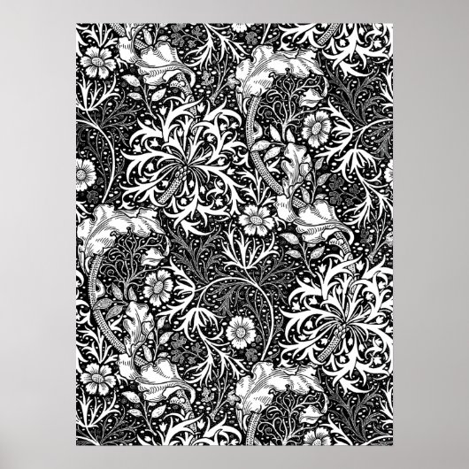 Art Nouveau Seaweed Floral, Schwarz und Weiß Poster (Vorne)