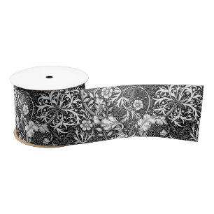 Art Nouveau Seaweed Floral, Schwarz und Weiß Satinband