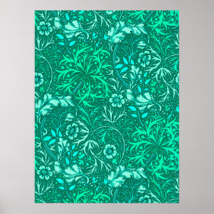 Art Nouveau Seaweed Floral, Türkis und Aqua Poster
