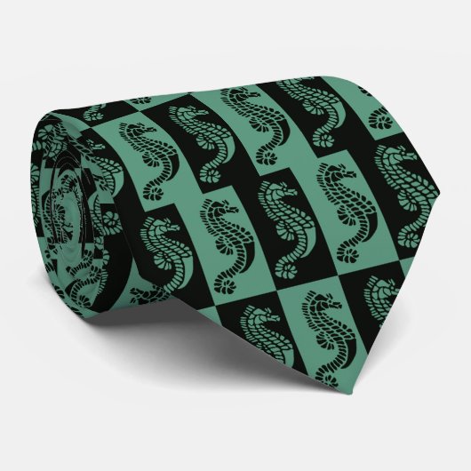 Art Nouveau Seepferd Krawatte - Grün (Gerollt)