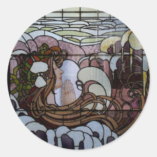 Art Nouveau-Seeszene in Buntglas Runder Aufkleber