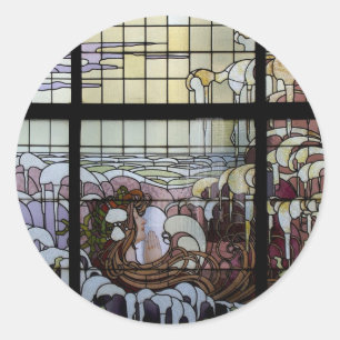 Art Nouveau-Seeszene in Buntglas Runder Aufkleber