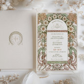 Art Nouveau Sepia & Cream Floral Wedding Einladung