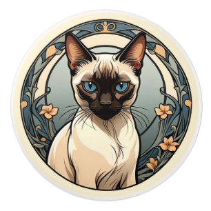 Art Nouveau Siamese Cat Keramikknauf