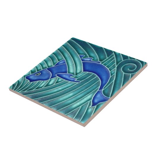 Art Nouveau - Single Blauer Fisch Fliese (Seite)