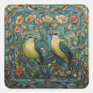Art Nouveau Singvögel in Liebe Quadratischer Aufkleber