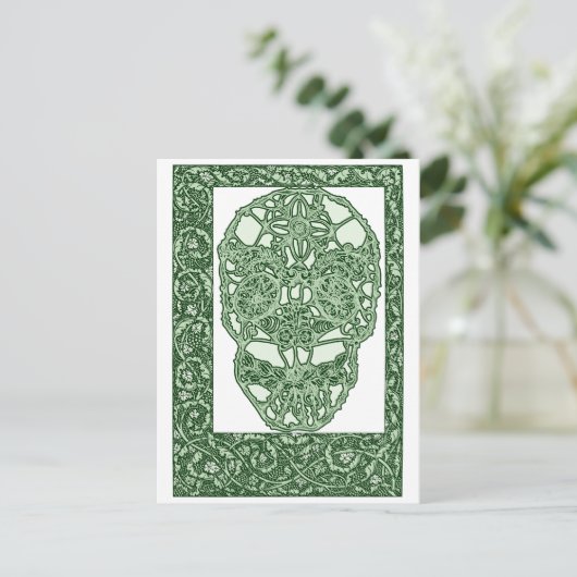 Art Nouveau Skull Green Day of the Dead Postkarte (Stehend Vorderseite)