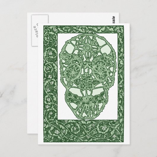 Art Nouveau Skull Green Day of the Dead Postkarte (Vorne/Hinten)