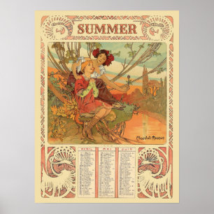 Art Nouveau Sommerkalender aus der viktorianischen Poster