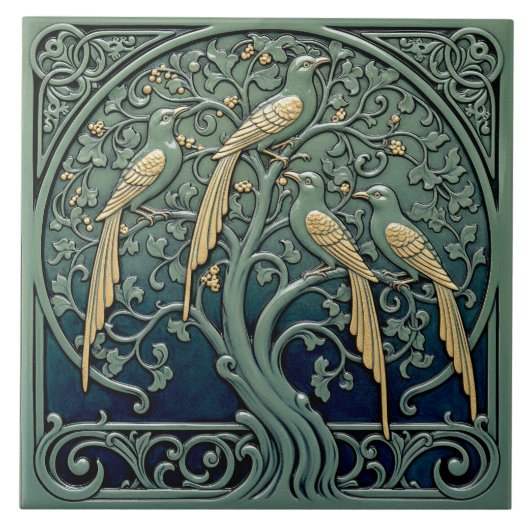 Art Nouveau Songbirds Pat#11 ID1193 Fliese (Vorderseite)