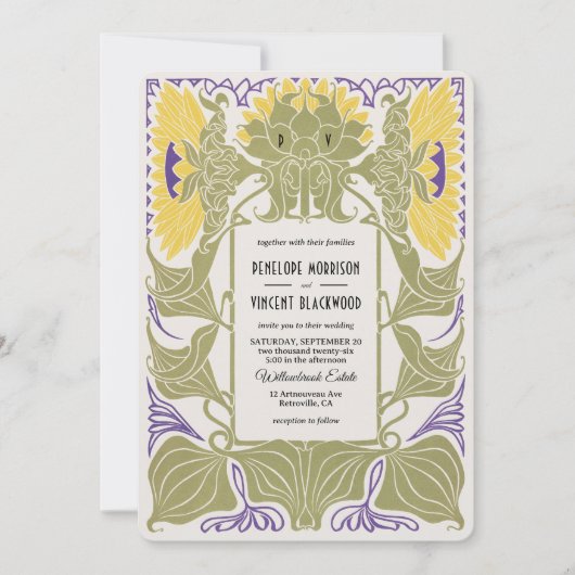 Art Nouveau Sonnenblumen Sommerhochzeit Einladung (Vorderseite)