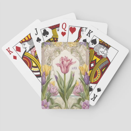 Art Nouveau Spring Tulip Ded Spielkarten (Rückseite)