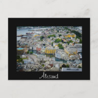 Art Nouveau Stadt Alesund schwarzer Text Postkarte
