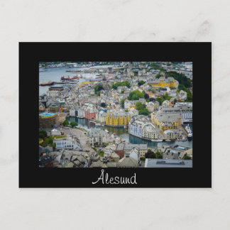 Art Nouveau Stadt Alesund schwarzer Text Postkarte