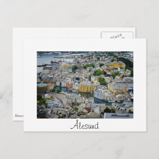 Art Nouveau Stadt Alesund weiße Text Postkarte (Vorne/Hinten)
