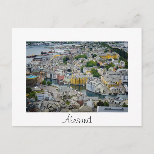 Art Nouveau Stadt Alesund weiße Text Postkarte (Vorderseite)