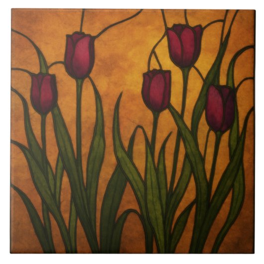 Art Nouveau Stained Glass Style Tulip Fliese (Vorderseite)