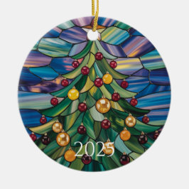 Art Nouveau Stained Glass Tree – 2025 Holiday Gift Keramik Ornament
